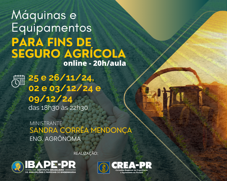 MÁQUINAS E EQUIPAMENTOS PARA FINS DE SEGURO AGRÍCOLA